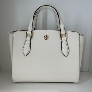 Tory Burch Emerson Mini Top Zip Tote Bag in White / New Ivory
